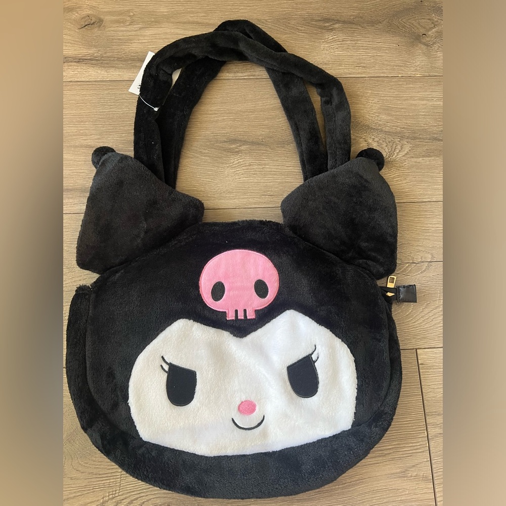 Kuromi Sanrio Plush Zippered Tote (headstock) HTF NWT